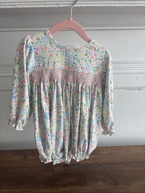 Girls' Floral Smocked Long-Sleeve One-Piece - Pastel Multi
